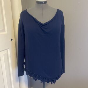 Lilly Pulitzer | Navy | Long Sleeve Top | Size XS | Tassel Hem Draped Neck